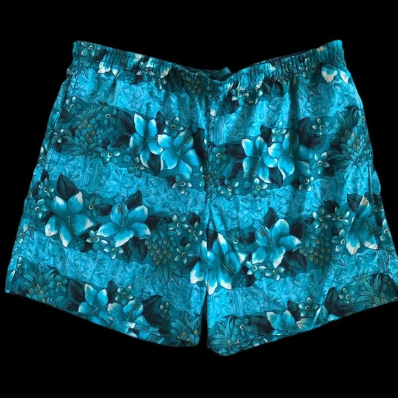 Vintage Speedo Nylon Green Floral Hawaiian Lined Swim Board Shorts Men Size L - Picture 8 of 9